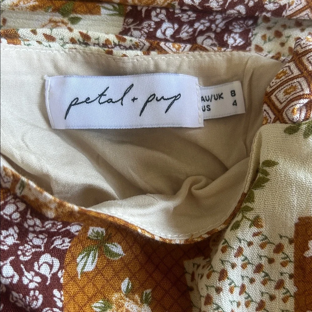 Petal & Pup Patchwork Floral Set in Mustard, Cream & Brown